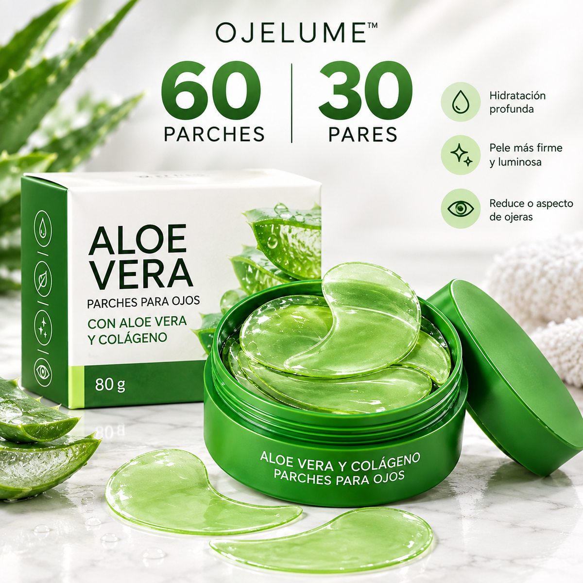 OJELUME™  Parches de hidrogel para ojeras con Aloe Vera